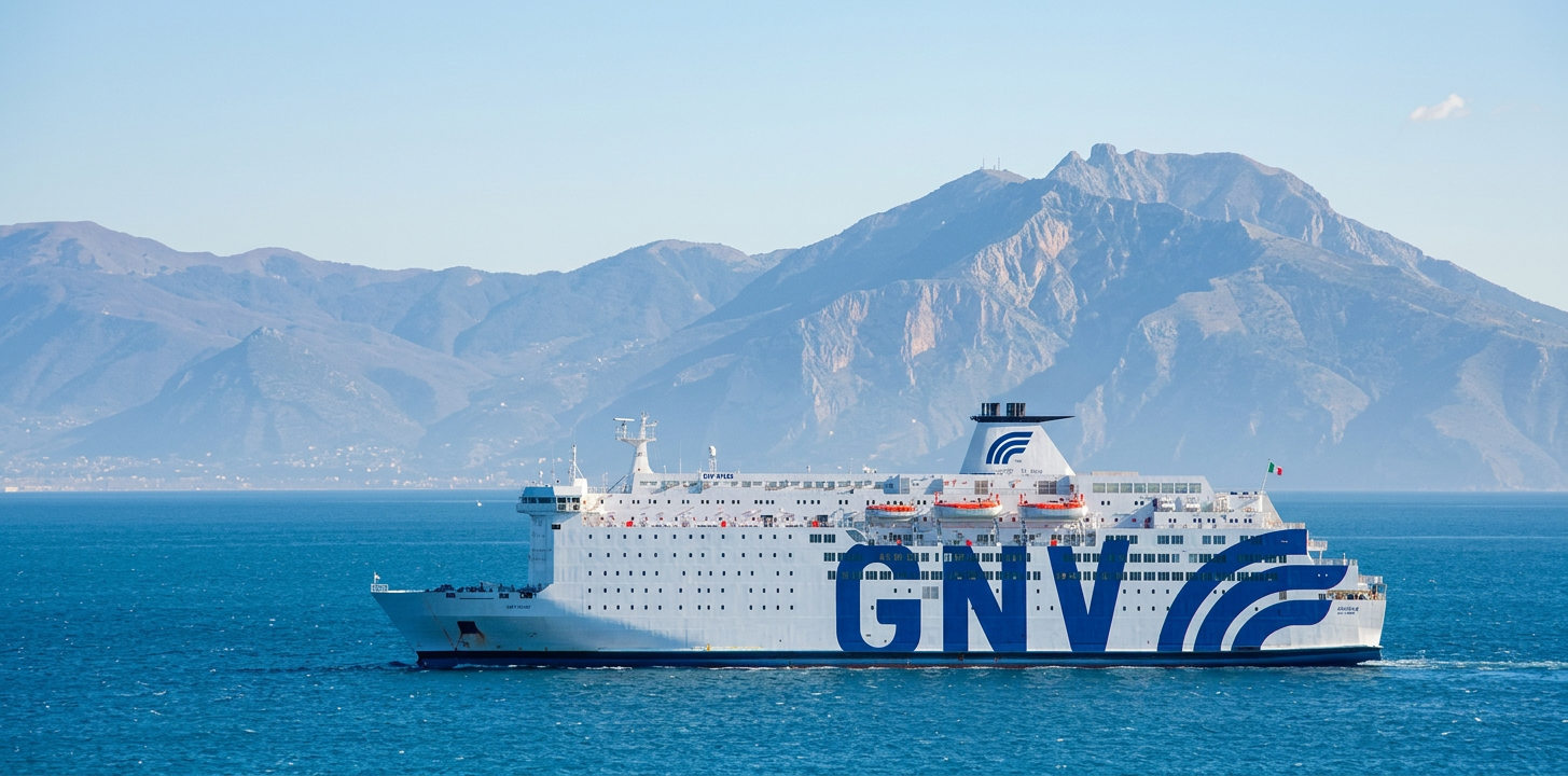 GNV ferry crossing the Mediterranean between Morocco and Europe